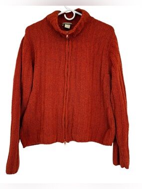 Women’s Sahalie Size Large Burnt Orange Polyester Ribbed Zip Up Chenille Sweater